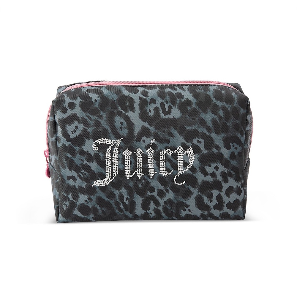 Juicy Couture Grey & Pink cheetah wedge pouch with small travel bottle NWT